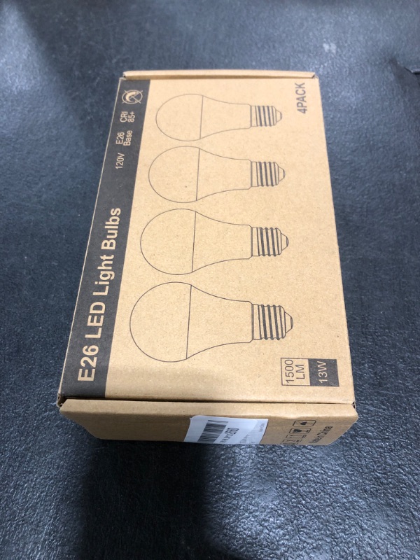 Photo 1 of PARTPHONER A19 LED Light Bulb, 100 Watt Equivalent LED Bulbs, 13W Daylight White 5000K, 1500LM, E26 Standard Base Non-Dimmable White LED Light Bulb, CRI 85+, 4-Pack