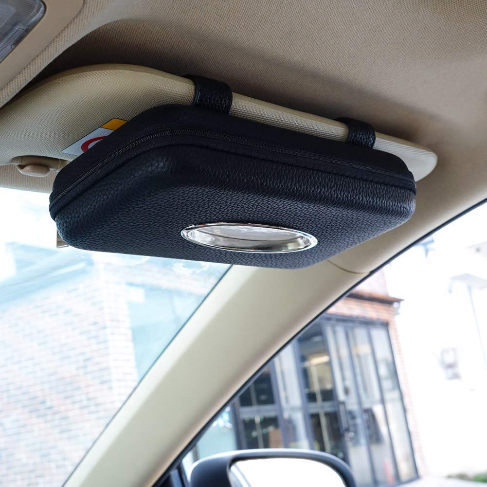 Photo 1 of Cartisen Car Tissue Holder, Sun Visor Napkin Holder, Car Visor Tissue Holder, PU Leather Backseat Tissue Case Holder for Car,Vehicle (Black (2Pack))