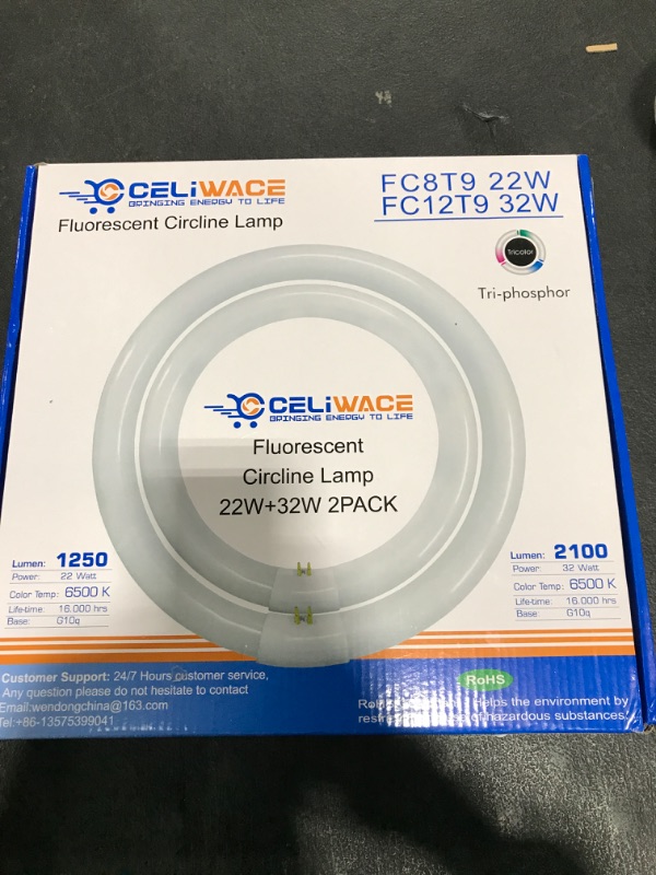 Photo 1 of Celiwace FC8T9 22W and FC12T9 32W Set Daylight, 8 inch T9 22 Watts Circular Light Bulbs, 12 inch 32 Watts Circline Fluorescent Bulb CRI 80, 6500K 3350 Lumen G10q