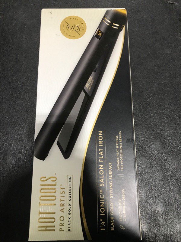 Photo 1 of Hot Tools Pro Artist Black Gold Evolve Ionic Salon Hair Flat Iron | Long-Lasting Finish for Straightening Hair, (1-1/4 in), HT7123BG