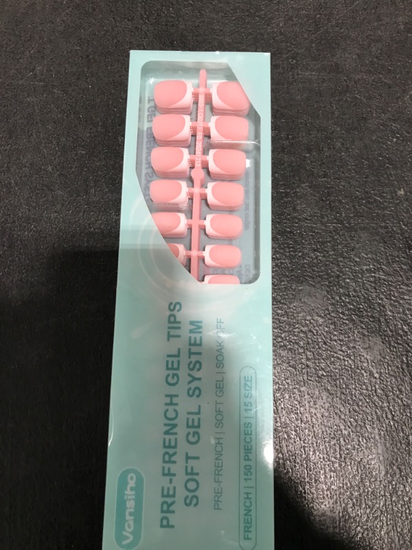 Photo 1 of 150Pcs French Gel Nails, Vansiho French Tip Press on Nails Pink, Short Square Nail Tips, Soft Gel Nails False Nail, Acrylic Fake Nails for Nail Art DIY 15 Sizes
