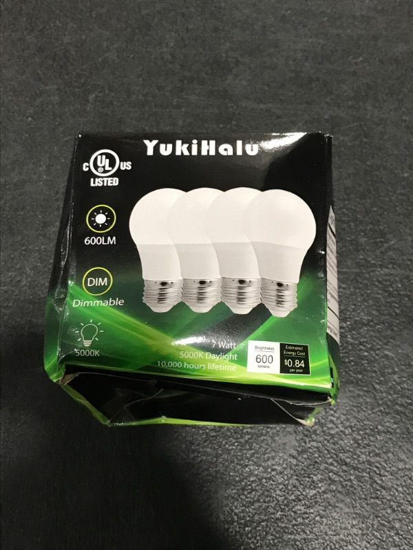 Photo 1 of YukiHalu Dimmable A15 LED Light Bulbs, 60W Equivalent, 3000K-5000K White, E26 Base, 7W 600 Lumens 120V, Ceiling Fan Light Bulbs, Appliance Bulb, UL Listed, Pack of 4(5000K Daylight White)