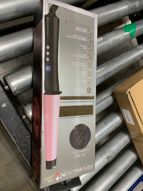 Photo 1 of Remington CI9538 Pro 1"-1.5" Pearl Ceramic Conical Curling Wand, Digital Controls + 10 Heat Settings, Black/Pink