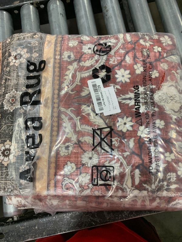 Photo 1 of 3x8 Runner Rug Non Slip Washable Bedside Laundry Room Floor Rug Low Pile Water Repellent Soft Distressed Carpet for Kitchen Living Room Bathroom Entryway(Red,3x8ft)