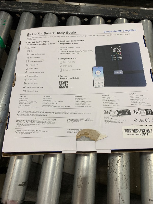 Photo 1 of RENPHO Smart Scale with BMI, Body Fat, Muscle Mass, Bluetooth Scale for Body Weight, FSA HSA Store Eligible, 13 Metrics with Large VA Display, Support App Connection, Black, Elis 2X