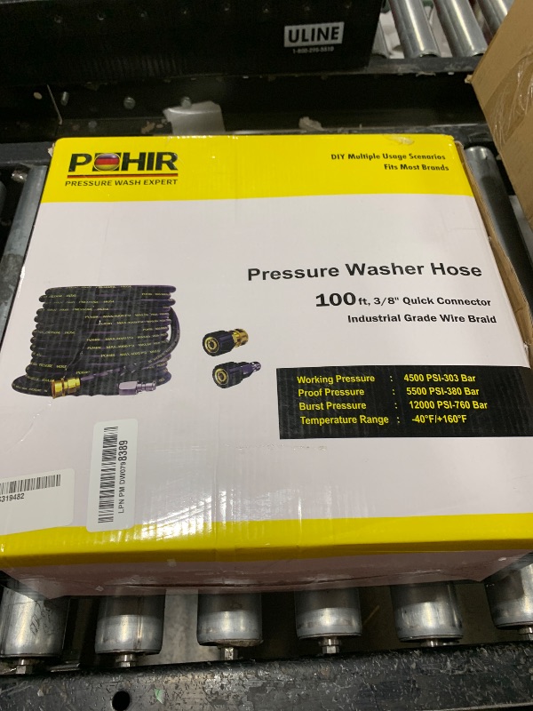 Photo 1 of POHIR Power Washer Hose 100FT 3/8'' High Tensile Wire Braided Car Wash Water Hose, with 2 Quick Connect Kits Compatible M22 14 mm, 1/4 Inch Hose for Pressure Washer, 4200 PSI