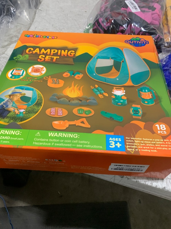 Photo 1 of FUN LITTLE TOYS Pop Up Play Tent with Camping Gear and Tools Set, Outdoor Toys for Kids