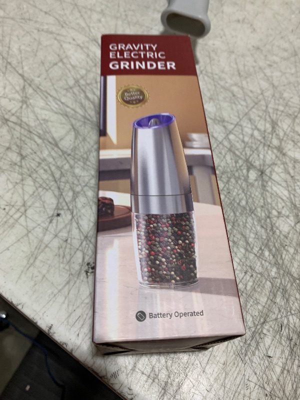 Photo 1 of CIRCLE JOY Stainless Steel Graviry Electric Pepper Grinder Automatic Salt Grinder Pepper Griner Mill Electric, Battery Operated, LED Light, Adjustable Coarseness, for Home Kitchen BBQ, Silver