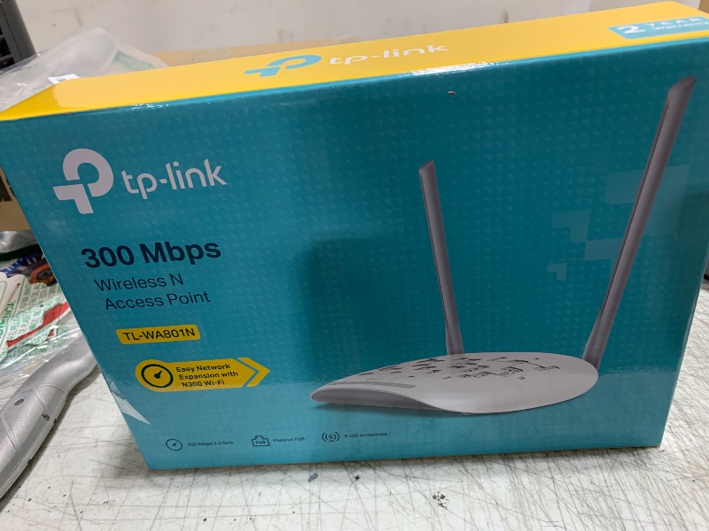 Photo 1 of TP-Link WiFi Access Point TL-WA801N, 2.4Ghz 300Mbps, Supports Multi-SSID/Client/Bridge/Range Extender, 2 Fixed Antennas, Passive PoE Injector Included
