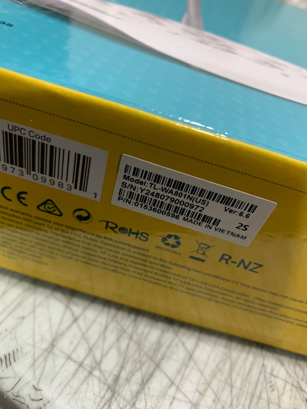 Photo 1 of TP-Link WiFi Access Point TL-WA801N, 2.4Ghz 300Mbps, Supports Multi-SSID/Client/Bridge/Range Extender, 2 Fixed Antennas, Passive PoE Injector Included
