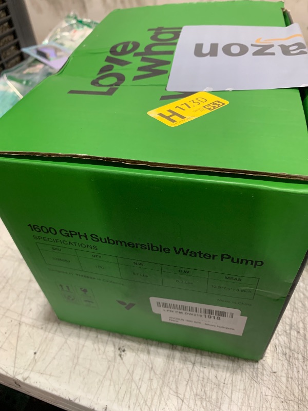 Photo 1 of VIVOSUN 1600 GPH Submersible Water Pump, 100W Pond Pump, Ultra Quiet Aquarium Pump with 15FT. Lift Height for Pond, Waterfall, Fish Tank, Statuary, Hydroponic