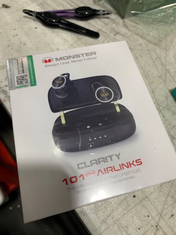 Photo 1 of Monster Clarity 101Plus AirLinks Wireless Earbuds, Bluetooth 5.0 in-Ear Headphones with Charging Case, Stereo Earphones Deep Bass Sound, Built-in Mic, Clear Call, Water Resistant Design for Sports.