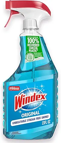 Photo 1 of Windex Glass and Window Cleaner Spray Bottle, Packaging Designed to Prevent Leakage and Breaking, Surface Cleaning Spray, Original Blue Scent, 23 Fl Oz
