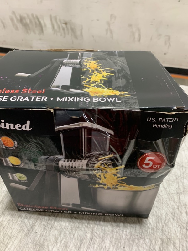 Photo 1 of Joined Stainless Steel Rotary Cheese Grater with Elevated Stand and 5 Qt Mixing Bowl - Mandoline Slicer with 3 Stainless Steel Drum Blades-Cheese Shredder Round Mandoline & Food Chopper with Peeler