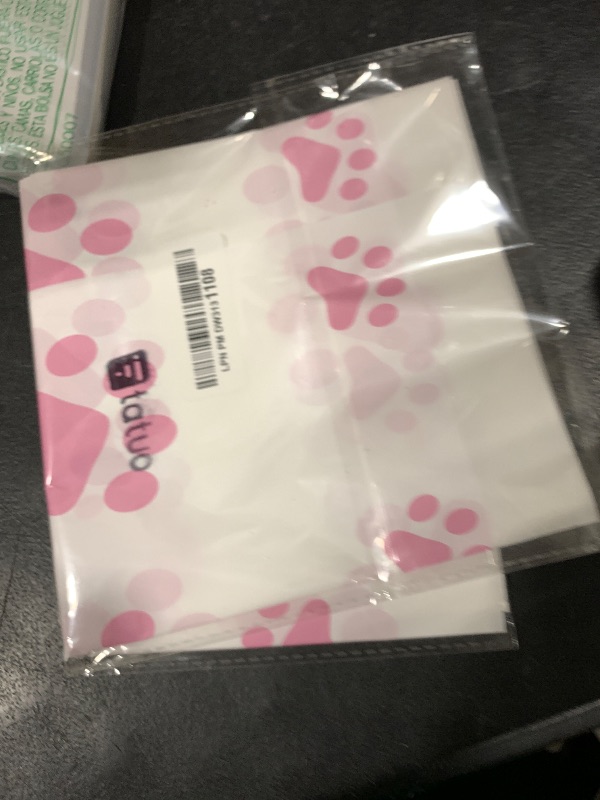 Photo 1 of Tatuo 2 Pieces Puppy Paw Print Plastic Tablecloth Disposable Table Cover Puppy Themed Birthday Party Decorations for Dog Party Supplies (Pink,71 x 54 Inch)