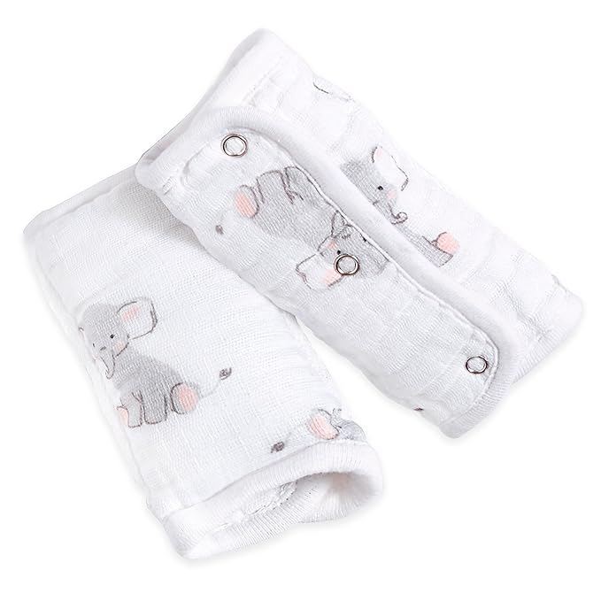 Photo 1 of Aden by aden + anais Strap Cover; 100% Cotton Muslin Strap Covers with 100% Polyester Fill; 2-Pack; Safari Babes - Elephant