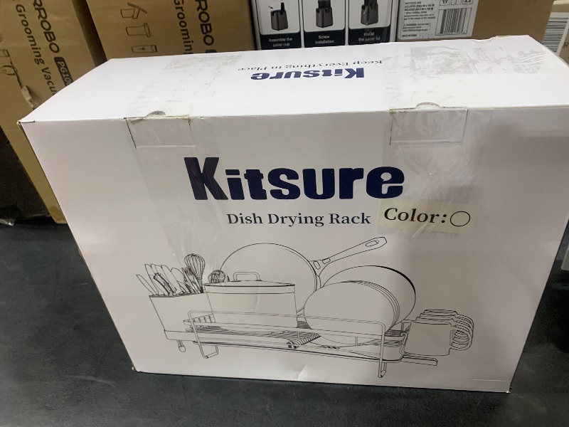 Photo 1 of Kitsure Large Dish Drying Rack - Extendable Dish Rack, Multifunctional Dish Rack for Kitchen Counter, Anti-Rust Dish Drainers with Cutlery & Cup Holders 19.2"-26.7" L x 12.9" W, White
