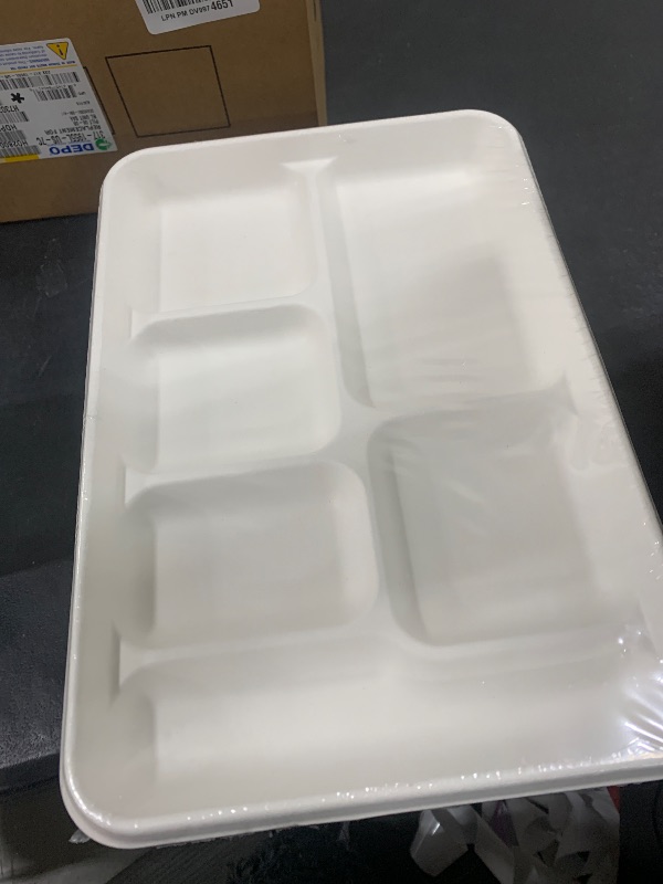 Photo 1 of Bekith 60 Pack 6-Compartment Disposable Paper Plate, 100% Compostable Bagasse School Lunch Tray, Heavy-Duty Sectional Plates Made of Sugar Cane Fibers