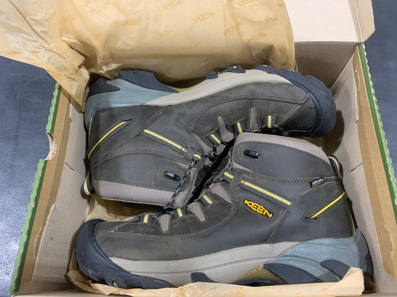 Photo 1 of KEEN Men's Targhee 2 Mid Height Waterproof Hiking Boots, Black Olive/Yellow, 14