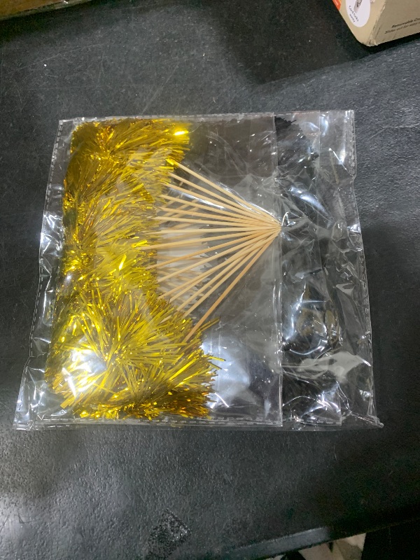 Photo 1 of Gyufise 30Pcs Foil Firework Cupcake Toppers Sparkle Tinsel Cake Toppers Tinsel Drink Cake Decoration Cocktail Picks for Birthday Wedding Graduation Party Supplies Gold Black