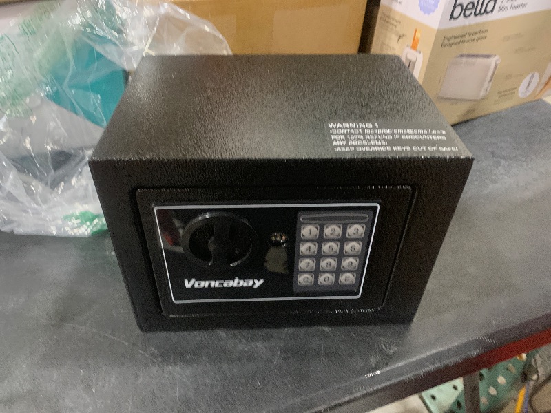 Photo 1 of Voncabay Money Safe Box for Home with Sensor Light & Fireproof Money Bag - 0.23 Cubic Feet Security Safe Box with Digital Keypad, Keys & Pass Code Lock Black