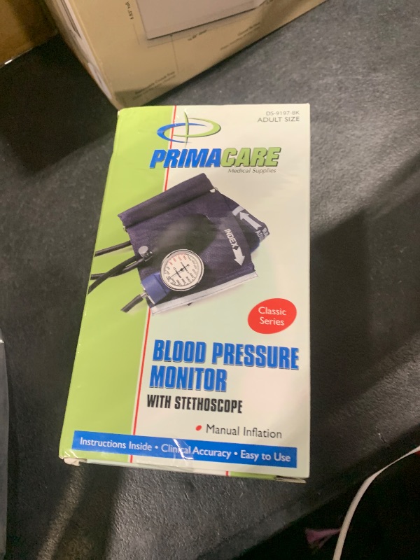 Photo 1 of PrimaCare Medical DS-9197-BK Professional Classic Series Manual Adult Size Blood Pressure Kit, Emergency Bp kit with Stethoscope and Portable Leatherette Case, Nylon Cuff, Black