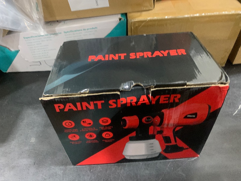 Photo 1 of Paint Sprayer Tool 1000W High Power Electric Paint Spray Gun with Adjustable Spray Width Knob 4 Nozzles and 3 Patterns Simple to Clean for Lawn and Garden Furniture Home Interior House Painting Red