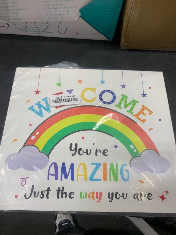 Photo 1 of Classroom Door Sign,Welcome Sign for Classroom Door,Boho Rainbow Theme Decoration,Inspirational Quotes Wooden Hanging Sign,Nursery Welcome Wall Sign