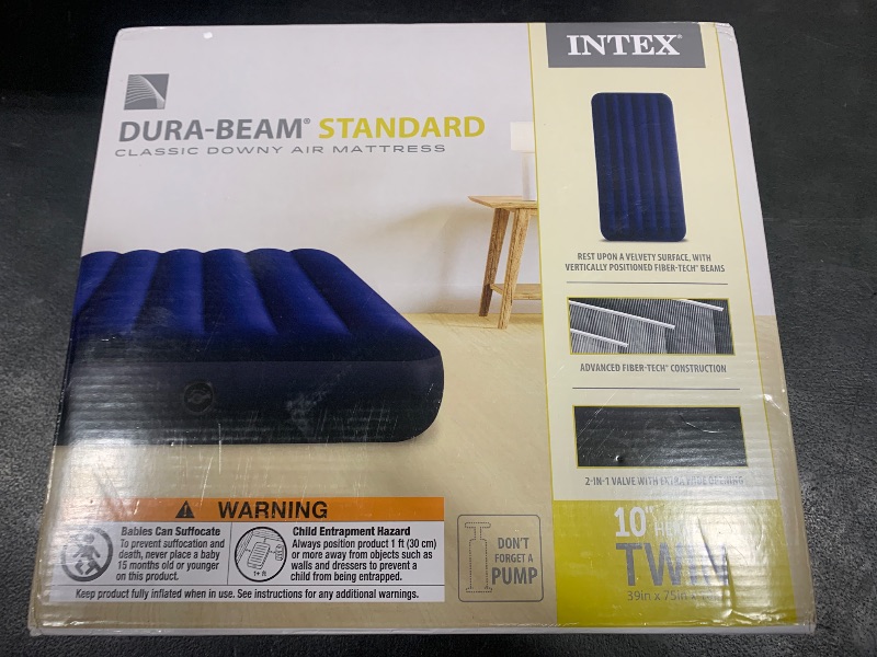 Photo 1 of Intex 64757E Dura-Beam Standard Downy Air Mattress: Fiber-Tech - Twin Size - 10in Bed Height - 300lb Weight Capacity - Pump Sold Separately
