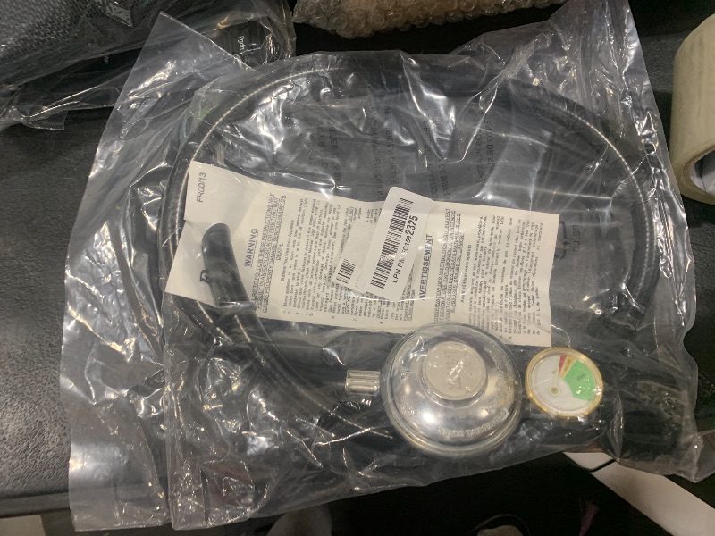 Photo 1 of 3 Feet Propane Regulator Hose with Propane Tank Gauge Universal Grill Regulator Replacement Parts, QCC1 Hose and Regulator for Most LP Gas Grill, Heater and Fire Pit Table, 3/8" Female Flare Nut