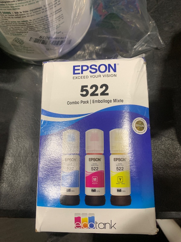 Photo 1 of EPSON 522 EcoTank Ink Ultra-high Capacity Bottle Color Combo Pack (T522520-S) Works with EcoTank ET-2720, ET-2800, ET-2803, ET-2840, ET-4700, ET-4800, ET-4810