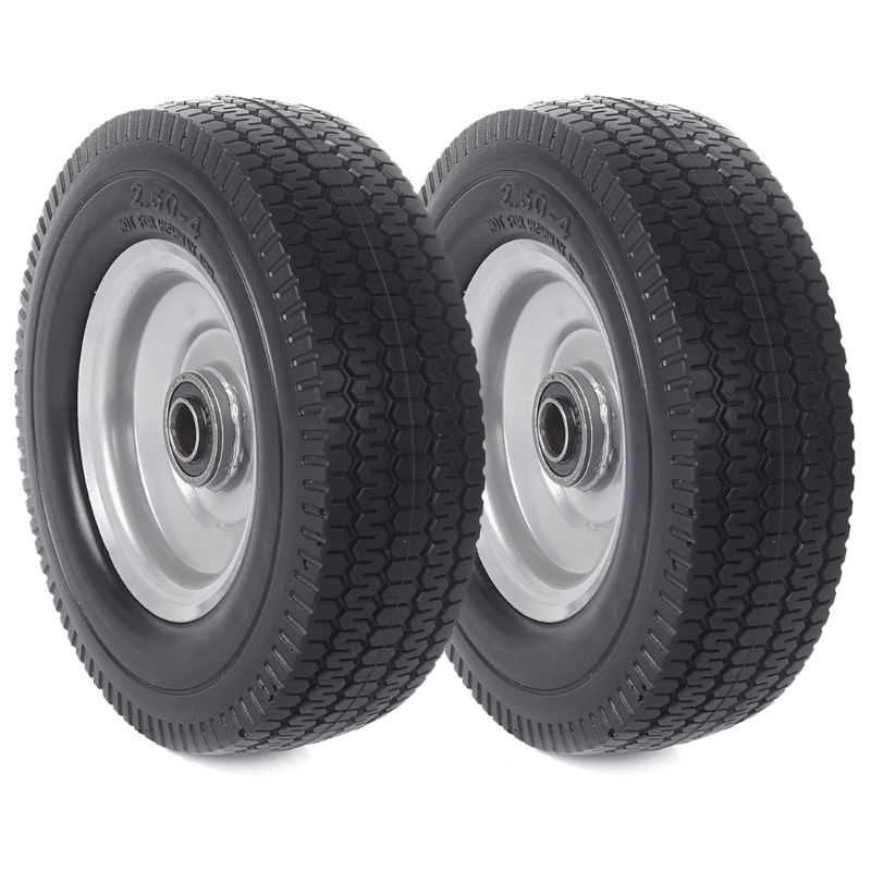 Photo 1 of AR-PRO (2-Pack) 8-Inch Solid Wheel Replacement - 2.50-4" Flat Free Tire and Wheel with 5/8 extra 3/4 Bearings and 2.2" Offset Hub - Compatible with Hand Truck, Generator, Gorilla Carts