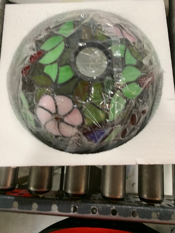 Photo 1 of AVIVADIRECT Tiffany Pendant Light Plug in Stained Glass Hanging Lamp Wide 10 Inch, Chain 33 Inch, Cord 15 Feet (Green Purple Grape)