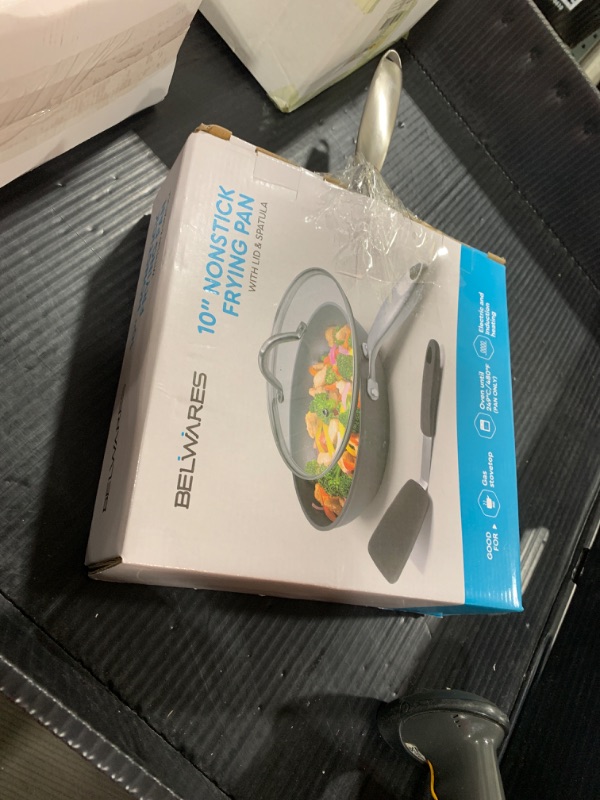 Photo 1 of Belwares Nonstick Frying Pan with Spatula & Lid - 10 Inch Non Stick Skillet Egg Frying Pan - Lightweight Aluminum Hard-Anodized Fry Pan for Kitchen Cooking with Gas, Electric, Oven or Induction