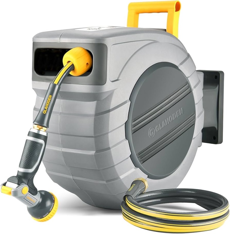 Photo 1 of Retractable Garden Hose Reel 1/2 in x 130 ft, 2025 Upgraded Dual Ratchet Lock UV & Freeze Protection Brass Seal Slow Retraction Anti-Tangle Hose 180°Swivel Reinforced Scaffold Wall Mount