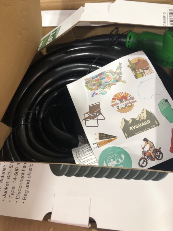 Photo 1 of RVGUARD 50 Amp 75 Foot RV/EV Extension Cord, NEMA 14-50P/R Heavy Duty Extension Cord with LED Power Indicator and Cord Organizer, Green, ETL Listed