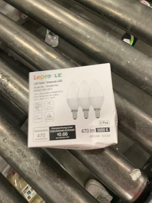 Photo 1 of Lepro E12 LED Candelabra Light Bulbs, 5000 Kelvin Daylight White 5.5 watt, 40 watt Equivalent B11 C37 Ceiling Fan Bulb Chandelier Bulbs, Type B Small Base Candle Lights, Plastic, Not-dimmable, 3-Pack
