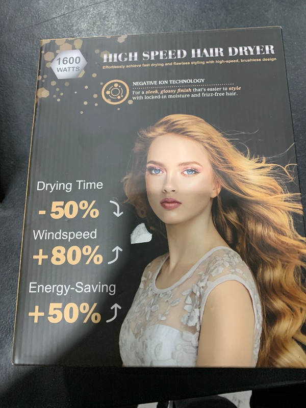 Photo 1 of Natrial Ionic Salon Hair Dryer with 3 Attachments, 1600W Professional Blow Dryer with 110000RPM High Speed Brushless Motor for Fast Drying, Lightweight, Low Noise, Locking Function, 4 Temps & 3 Speeds