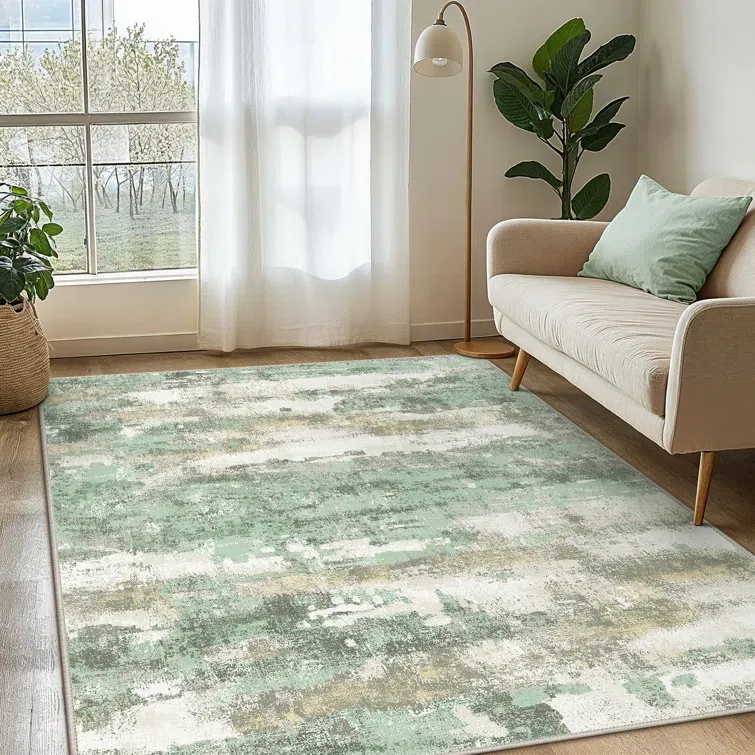 Photo 1 of Green Area Rug Modern Machine Washable Indoor Rug Non-Slip Rugs