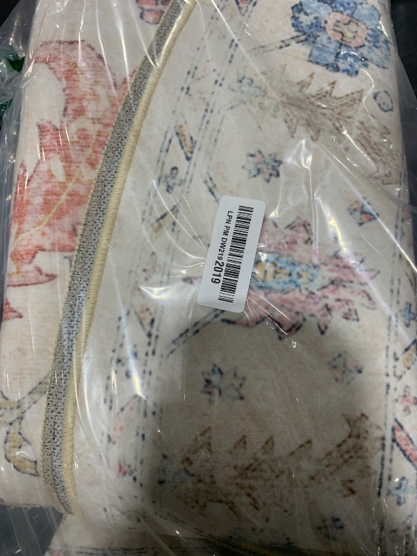 Photo 1 of RELEANY 6ft Area Rug Print Washable for Living Room Low Pile Non Slip Soft Thin Carpet Boho Vintage Floral Rug Stain Resistant for Bedroom Dining Room Kitchen Playroom Creamwhite