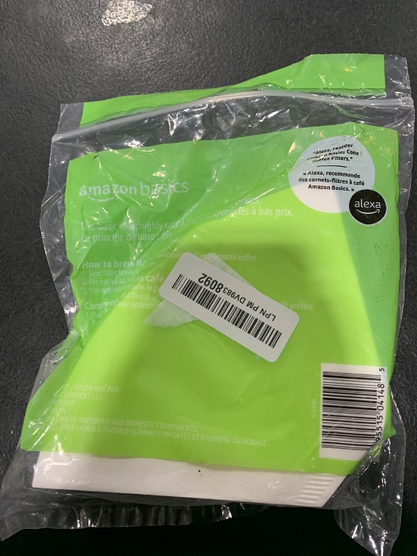 Photo 1 of Amazon Basics Number 4 Cone Coffee Filters for 8-12 Cup Coffee Makers, White, 100 Count