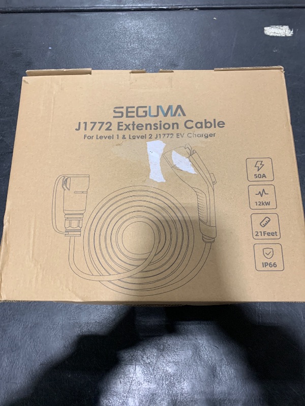 Photo 1 of EV Charger Extension Cable, 21ft 50Amp J1772 Extension Cable Compatible with 110V-240V SAE J1772 EV Chargers, Suitable for J1772 EVs/PHEVs, Level 1/ Level 2 IP66 Car Charger Extension Cord with Bag