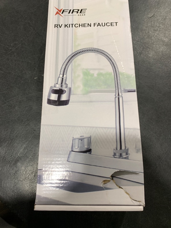 Photo 1 of RV Kitchen Faucet, XFIRE-GEAR Camper Faucet Kitchen with Flexible Arc 360 Degree Rotatable Dual Function Sprayer, RV Sink Faucets for Motorhomes, Travel Trailers (8 Inches Apart)