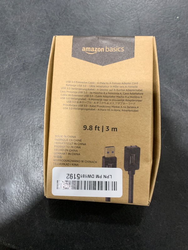 Photo 1 of Amazon Basics USB-A 3.0 Extension Cable, 4.8Gbps High-Speed, Male to Female Gold-Plated Connectors, 3 Meters, Black