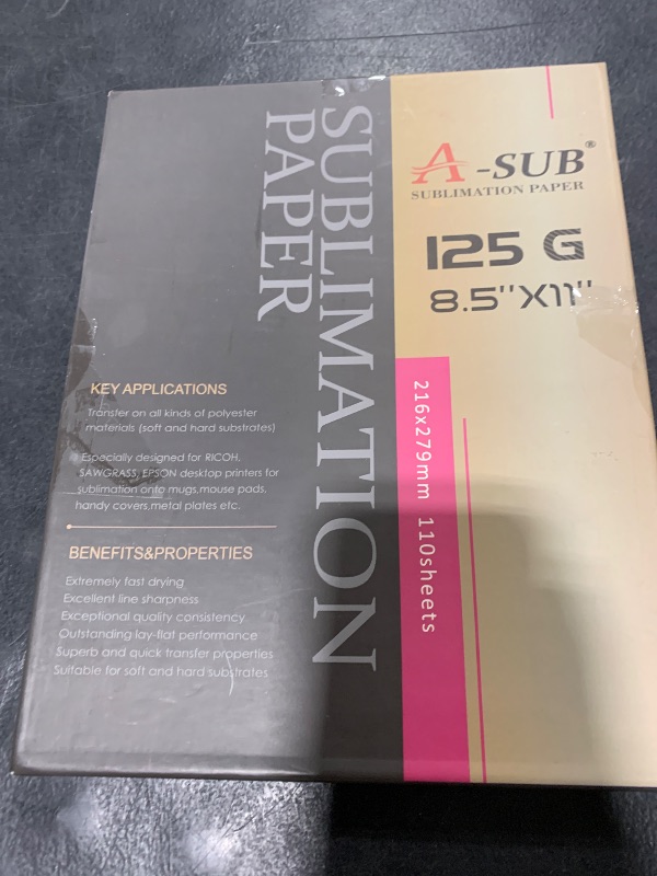 Photo 1 of A-SUB Sublimation Paper 8.5x11 Inch 110 Sheets ONLY Compatible with Sublimation Printer and Sublimation Ink 125g