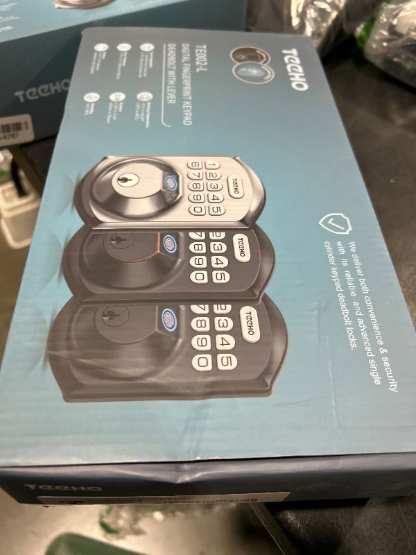 Photo 1 of TEEHO TE002L Fingerprint Door Lock with 2 Lever Handles, Keyless Entry Deadbolt with Handle Set, Electronic Keypad Deadbolt for Front Door, Auto Lock and 1 Touch Locking, Oil Rubbed Bronze