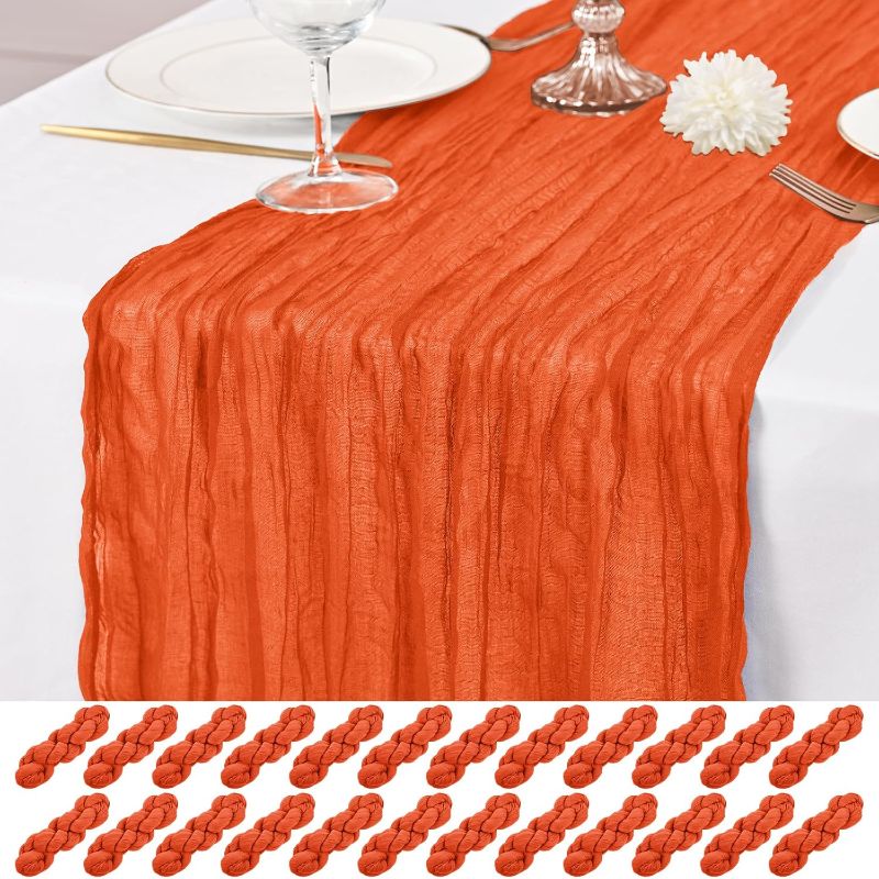 Photo 1 of 24 Pack Orange Table Runner 10Ft Cheesecloth Rustic Gauze Romantic Long Sheer Fabric for Wedding Party Bridal Baby Shower