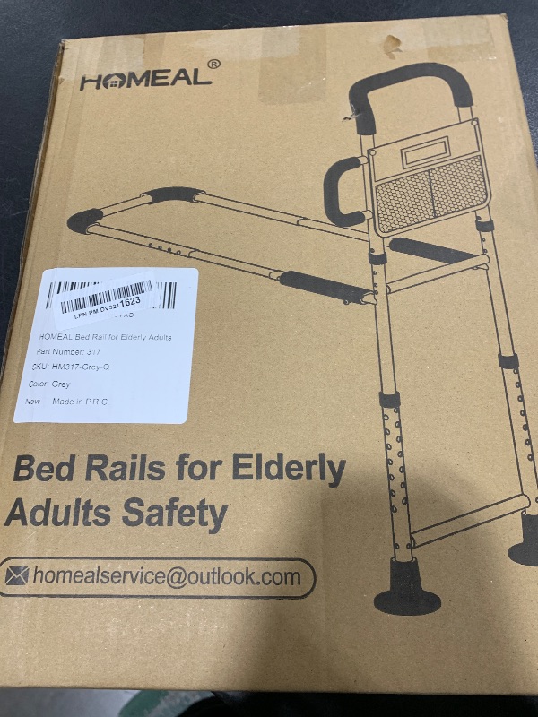 Photo 1 of HOMEAL Bed Rails for Elderly Adults Safety - Height Adjustable Bedside Assist Rails for Seniors, Stable Bed Cane Guard Railings with Non-Slip Ergonomic Handle Bar and Storage Pocket (Grey)