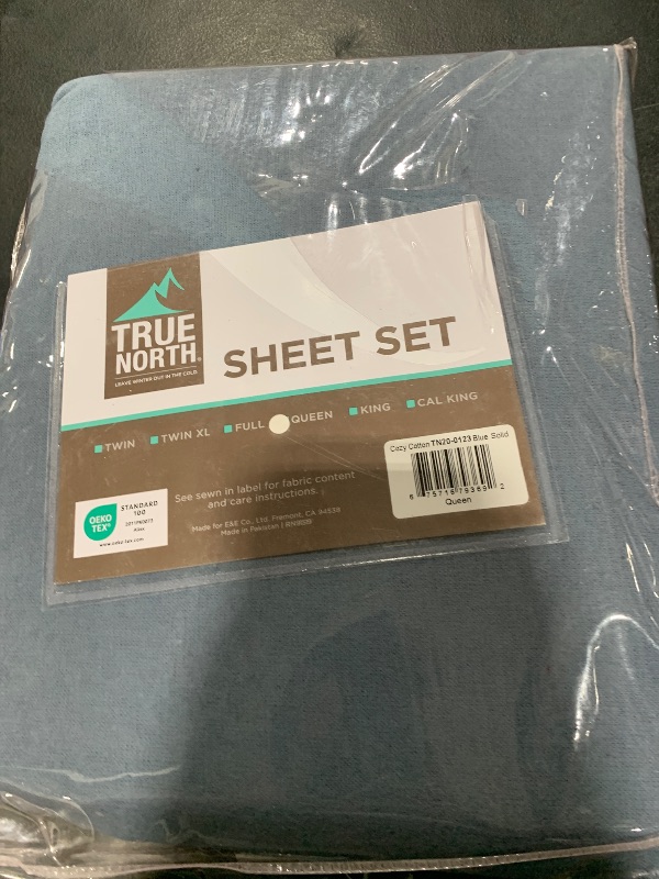 Photo 1 of True North by Sleep Philosophy Cozy Flannel Warm 100% Cotton Sheet - Novelty Print Animals Stars Cute Ultra Soft Cold Weather Bedding Set, Queen, Blue Solid 4 Piece