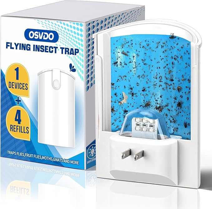 Photo 1 of Flying Insect Trap, Indoor Plug-in Fly Trap for Home, Mosquito Killer Indoor Gnat Moth Catcher with Night UV Light, Mosquito Attractant Fly Bug Zapper for Home, Office (1 x Device & 4 x Refills)
